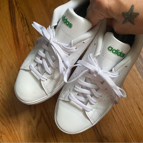 White Green Adidas Advantage 2.0 Classic Sneaker 9 Cloudfoam Comfort Preppy - Picture 3 of 13